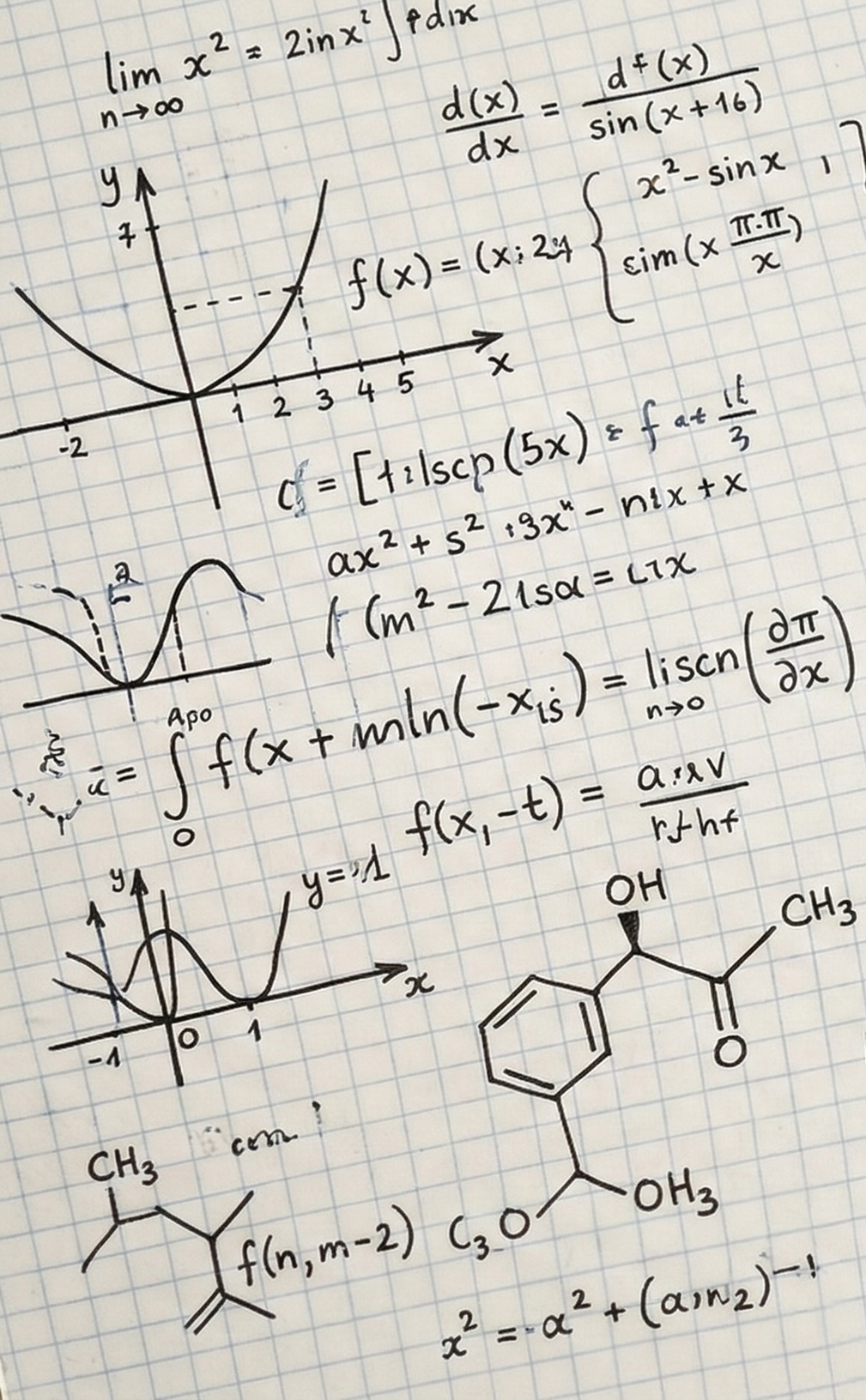 Notebook with math and science notes